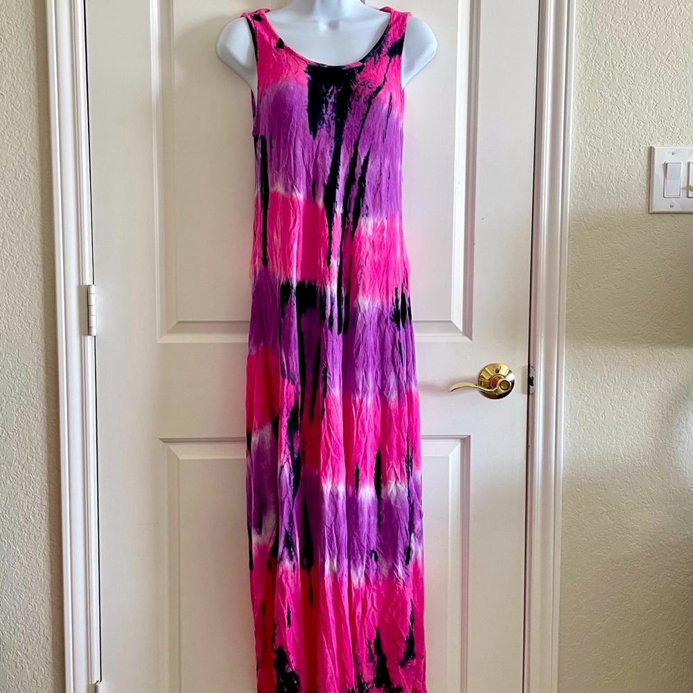 Gauze Hot Pink, Black & Purple Maxi Dress